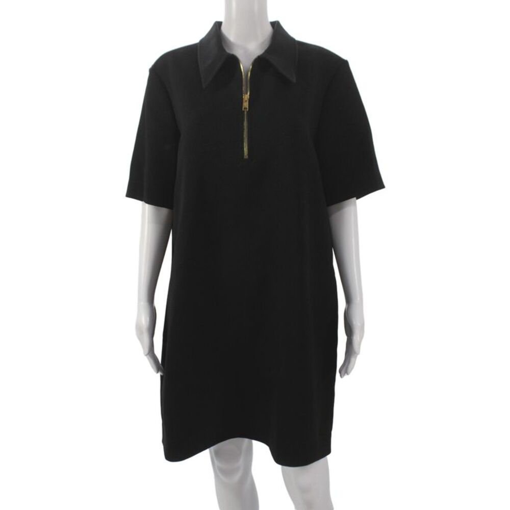Tory Burch Womens Shirt Dress Black Short Sleeve Collared Zip Size 14